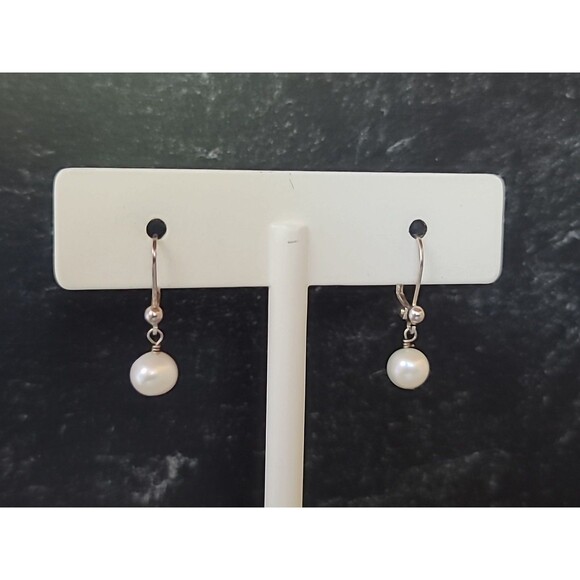 925 Sterling Silver Pearl Dangling Leverback Earrings Vintage, READ Description - Picture 2 of 10